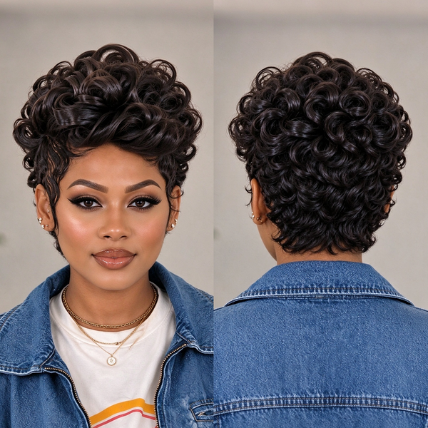 Bequeen Full Lace Special Scalp Curly Pixie Wig