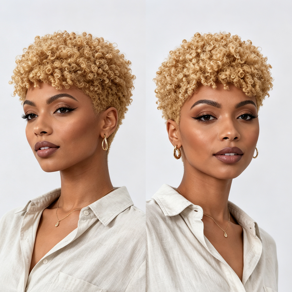 Bequeen Golden Curly TWA Special Made Pixie Wig