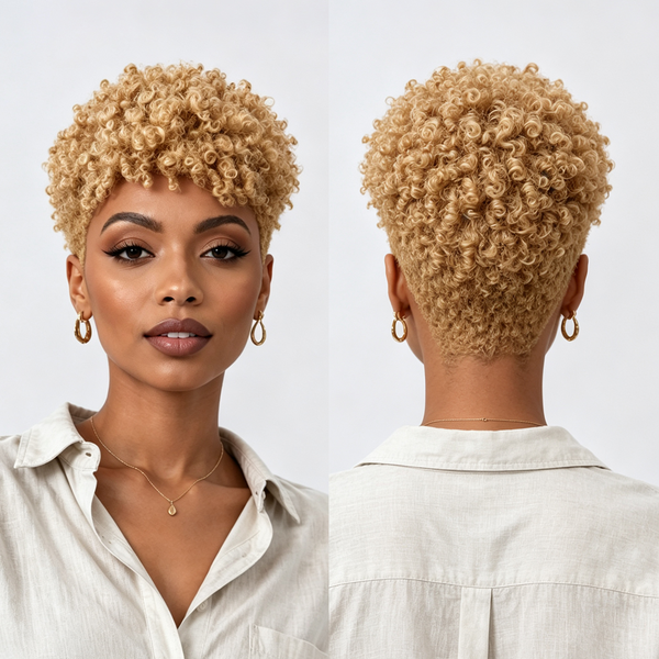 Bequeen Golden Curly TWA Special Made Pixie Wig