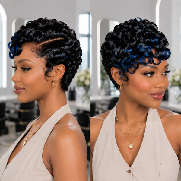 Bequeen Highlight Blue Side Part Water Wave Frontal Lace Wig