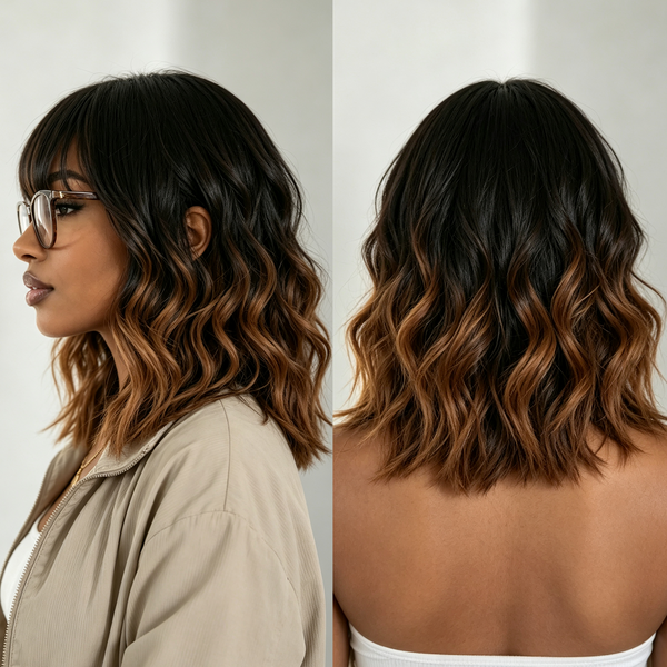 Bequeen Highlight Bronze Bob Sexy Wave Lace Wig With Bangs
