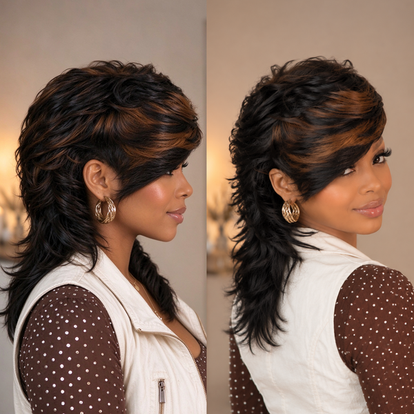 Bequeen Highlight Brown Wave Mullet Wig