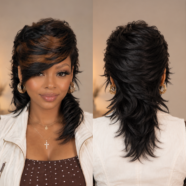 Bequeen Highlight Brown Wave Mullet Wig