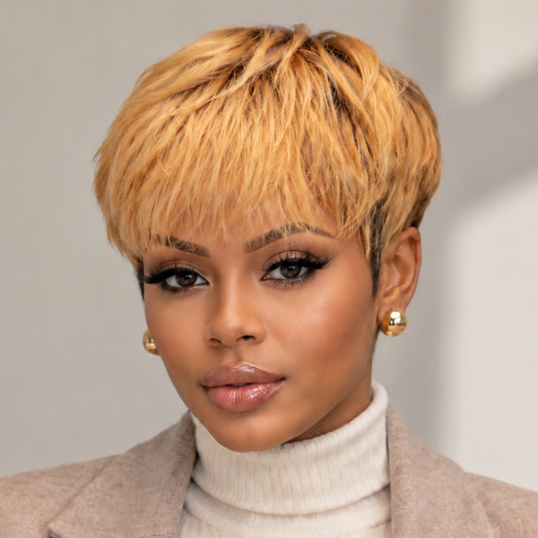 Bequeen Highlight Honey Blonde Machine Made Pixie Wig