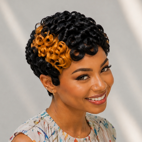 Bequeen Highlight Sunset Orange Curly Style Short Cut Wig