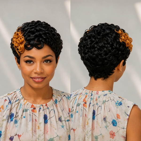 Bequeen Highlight Sunset Orange Curly Style Short Cut Wig