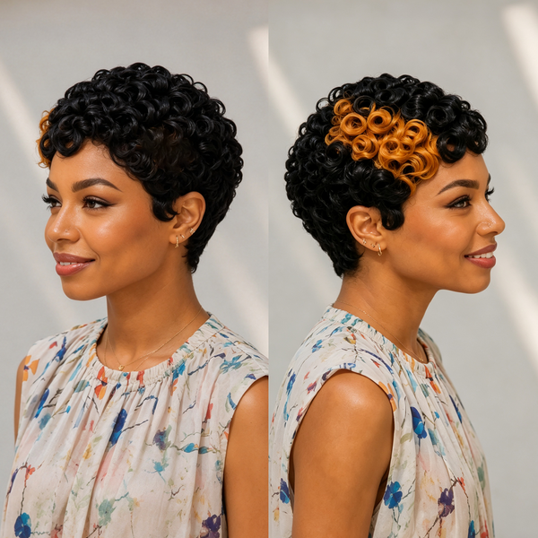 Bequeen Highlight Sunset Orange Curly Style Short Cut Wig