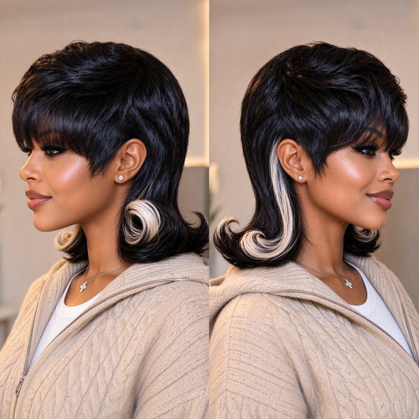Bequeen Highlight White Mullet Bang Wig