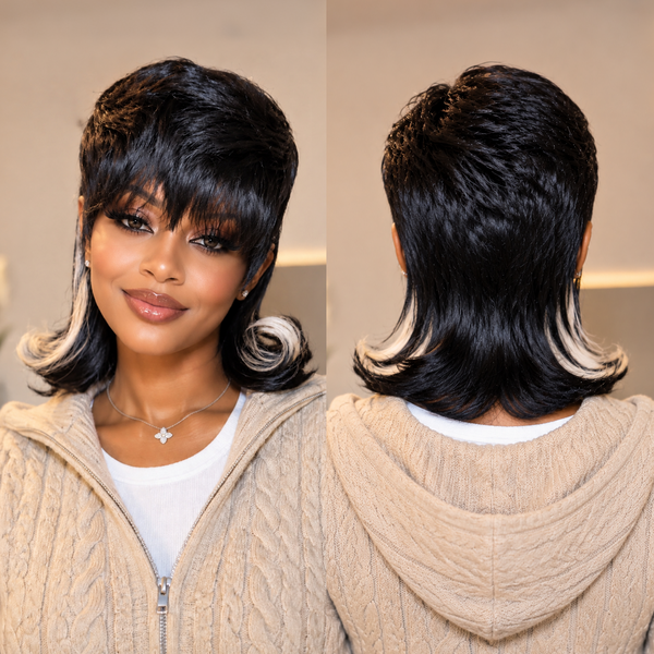 Bequeen Highlight White Mullet Bang Wig