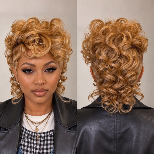 Bequeen Honey Blonde Natural Wave Pixie Full Lace Wig