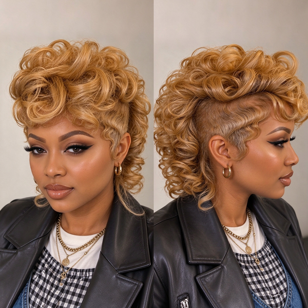 Bequeen Honey Blonde Natural Wave Pixie Full Lace Wig
