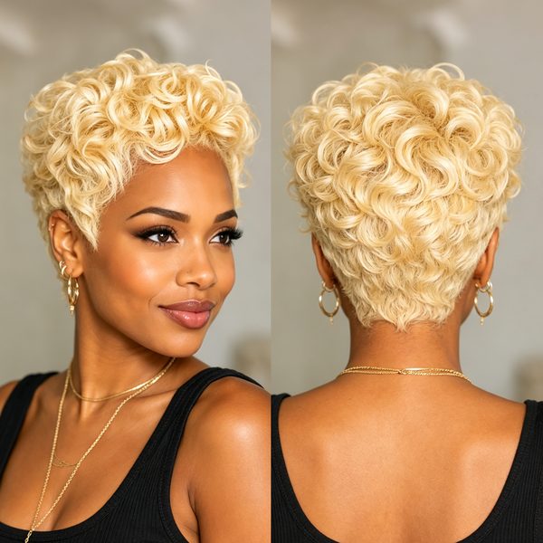 Bequeen Honey Blonde Short Wave Pixie Full Lace Wig