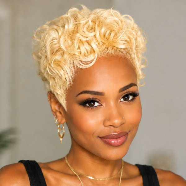 Bequeen Honey Blonde Short Wave Pixie Full Lace Wig