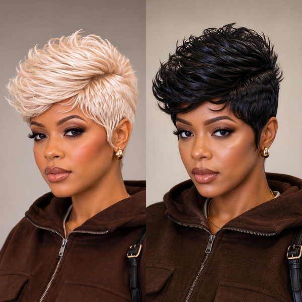 Bequeen Machine Made 1B Fashion Short Cut Wig