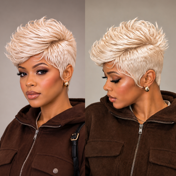 Bequeen Machine Made 1B Fashion Short Cut Wig