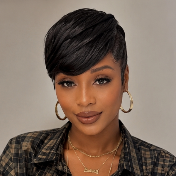 Bequeen Machine Made Side Part Short Cut Full Lace Wig