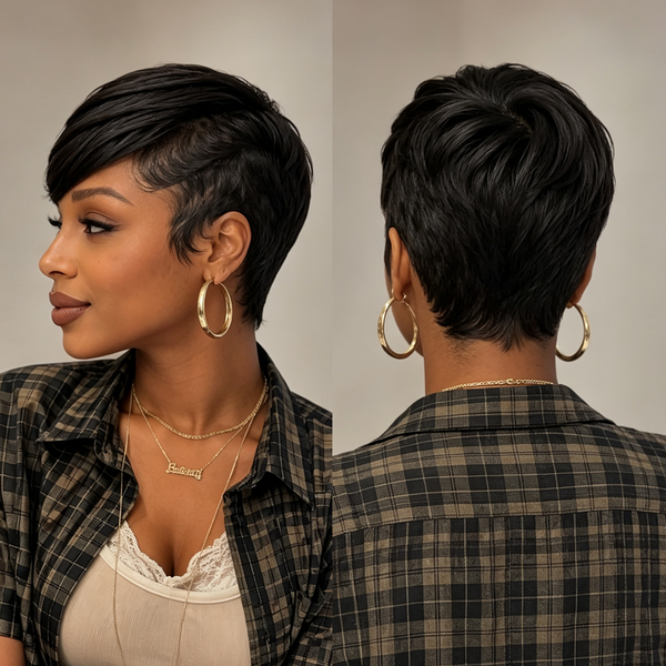Bequeen Machine Made Side Part Short Cut Full Lace Wig