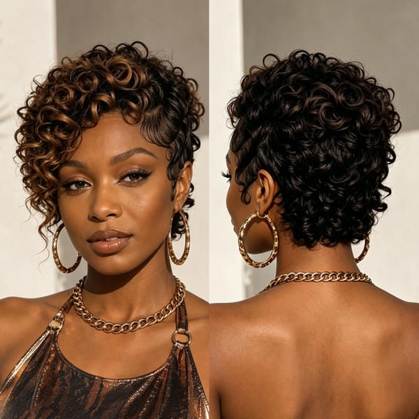 Bequeen Mixed Brown Curly Side Part Full Lace Wig