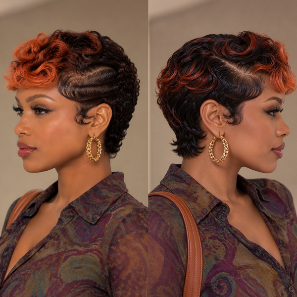 Bequeen Mixed Highlight Orange Color Pixie Short Cut Wig