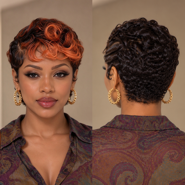 Bequeen Mixed Highlight Orange Color Pixie Short Cut Wig