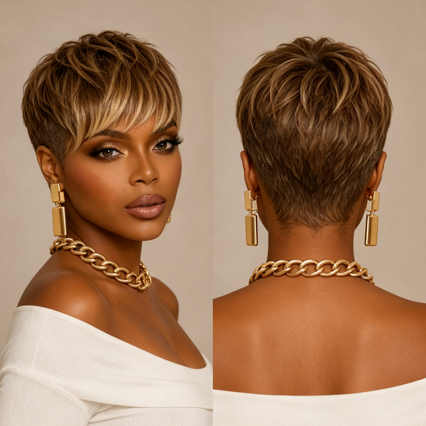 Bequeen Mixed Pixie Cut Machine Made Wig