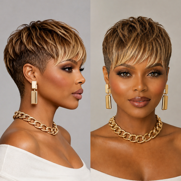 Bequeen Mixed Pixie Cut Machine Made Wig