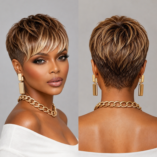 Bequeen Mixed Pixie Cut Machine Made Wig