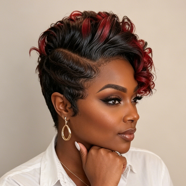 Bequeen Mixed Red Frontal Lace Short Cut Pixie Wig