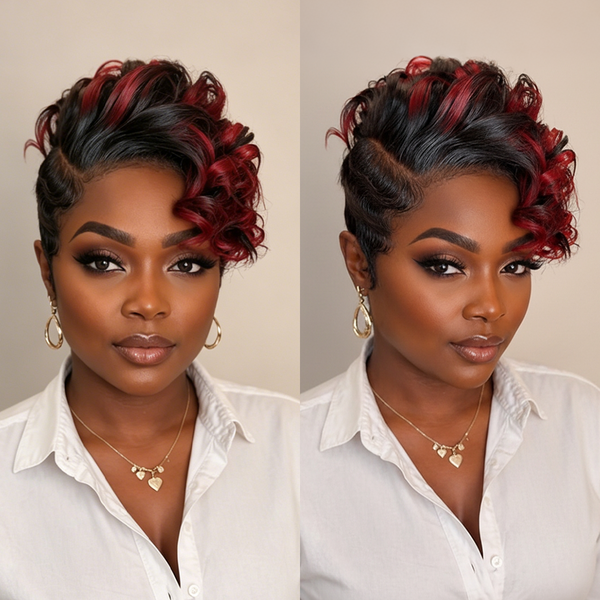 Bequeen Mixed Red Frontal Lace Short Cut Pixie Wig