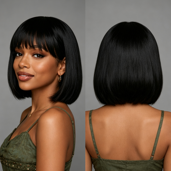Bequeen Natrual Black Machine Made Bob Topper