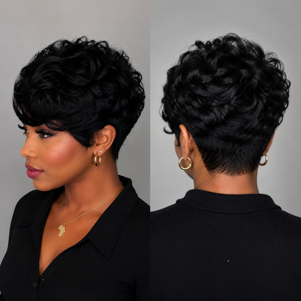 Bequeen Natural Black 13X4 Lace Side Part Pixie Wig