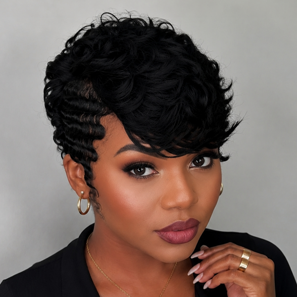 Bequeen Natural Black 13X4 Lace Side Part Pixie Wig
