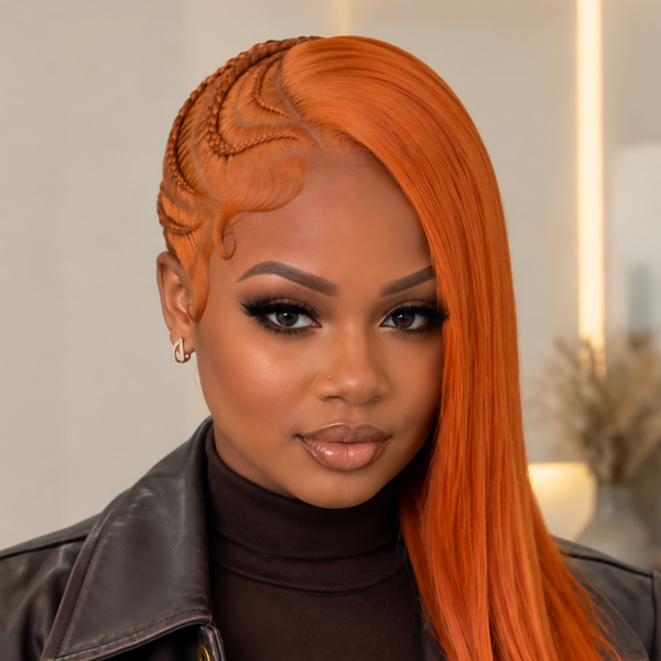 Bequeen Orange Sexy Side Part Braid 100% Human Hair Full Lace 20 Inch Long Wig