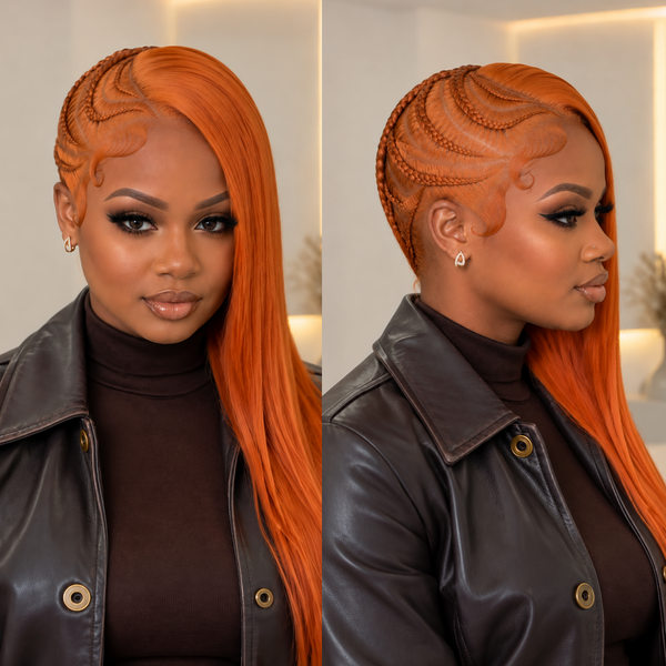 Bequeen Orange Sexy Side Part Braid 100% Human Hair Full Lace 20 Inch Long Wig