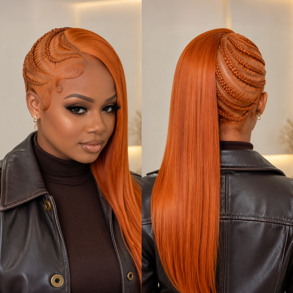 Bequeen Orange Sexy Side Part Braid 100% Human Hair Full Lace 20 Inch Long Wig