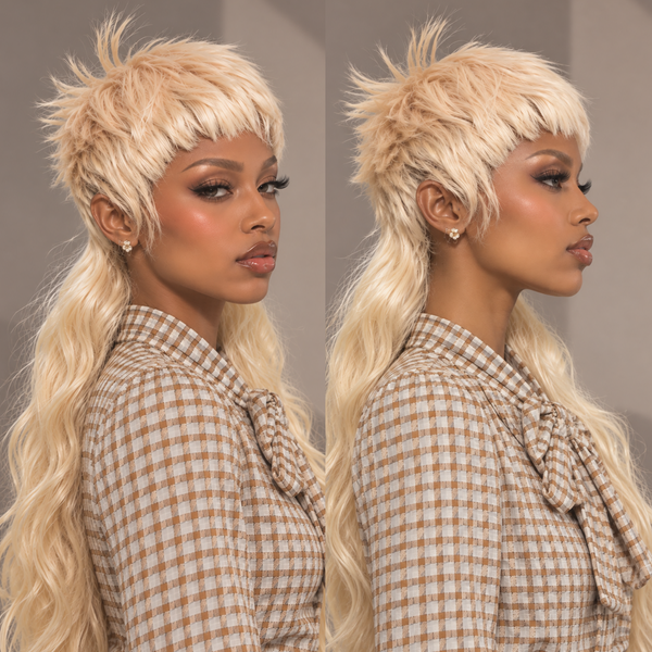 Bequeen Platinum 22 Inches Long Mullet Bang Glueless Wig 100% Human Hair