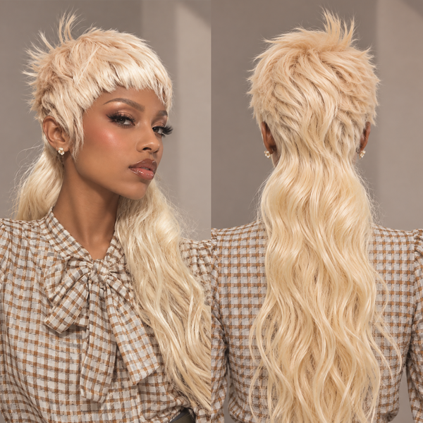 Bequeen Platinum 22 Inches Long Mullet Bang Glueless Wig 100% Human Hair