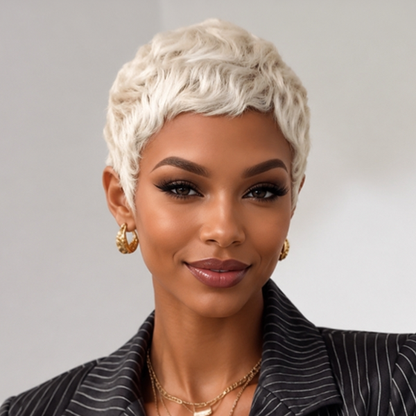 Bequeen Platinum Short Cut Special Wave Pixie Wig