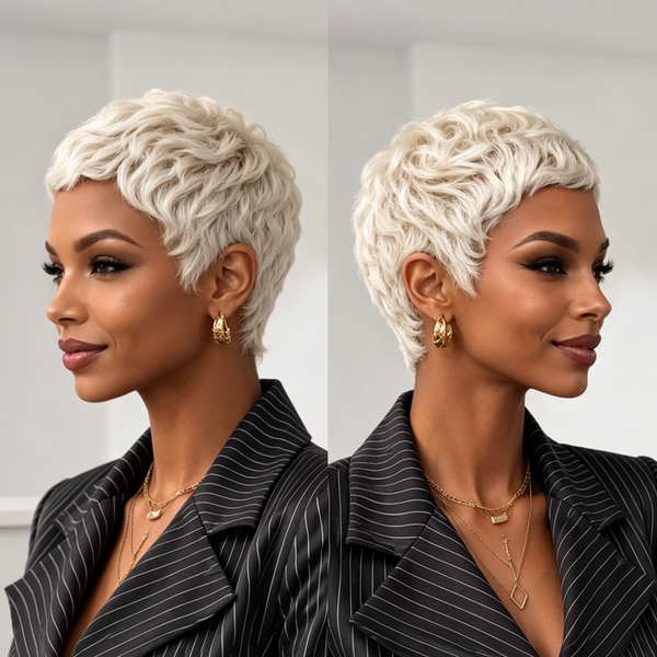 Bequeen Platinum Short Cut Special Wave Pixie Wig