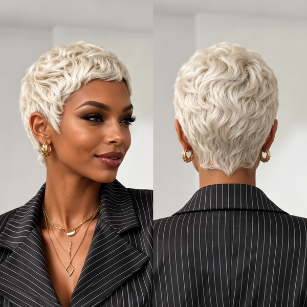 Bequeen Platinum Short Cut Special Wave Pixie Wig