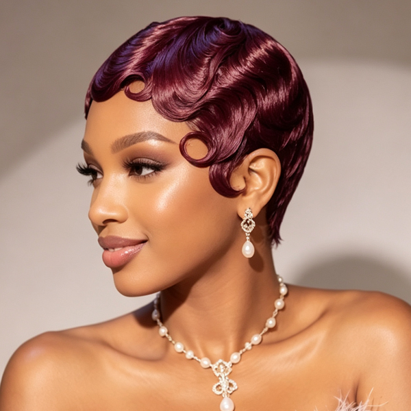 Bequeen Purple Pixie Cut Water Wave Full Lace Wig