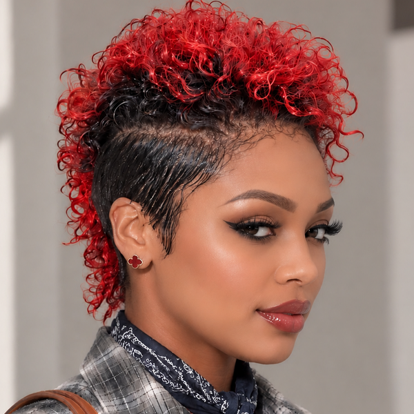 Bequeen Red Mohawk Curly Fashion Full Lace Wig