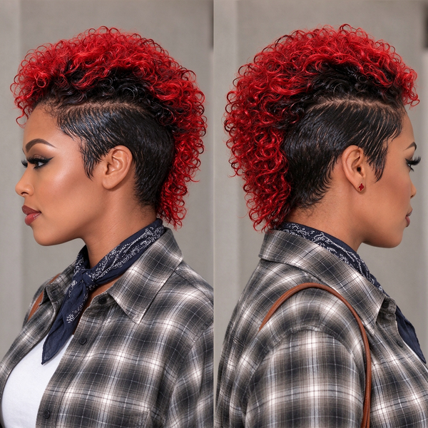 Bequeen Red Mohawk Curly Fashion Full Lace Wig