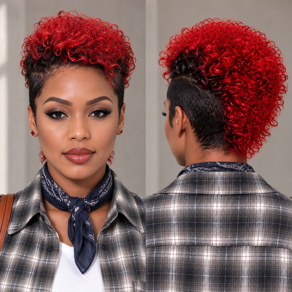 Bequeen Red Mohawk Curly Fashion Full Lace Wig