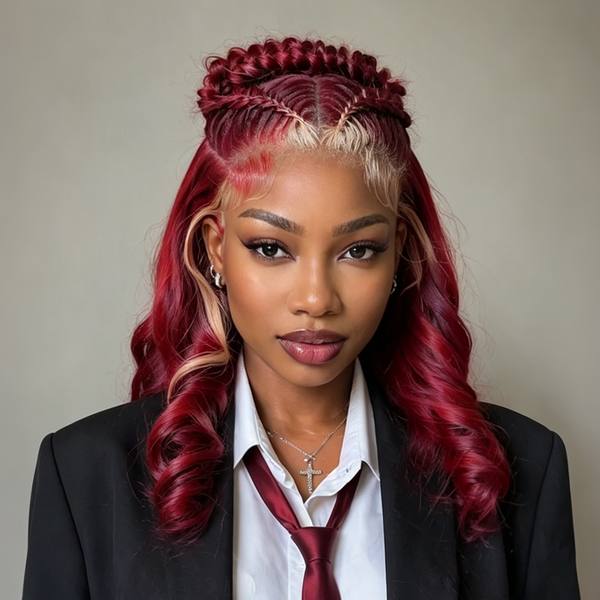 Bequeen Red & Blonde Special Frontal Lace Braid Wig