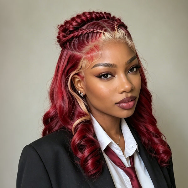 Bequeen Red & Blonde Special Frontal Lace Braid Wig