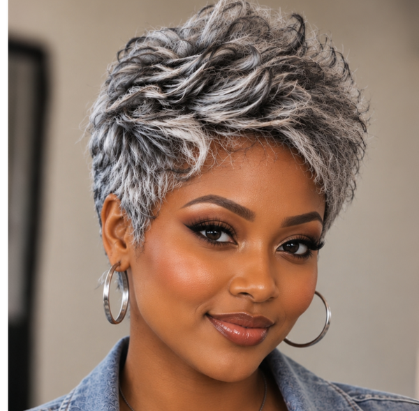 Bequeen Salt And Pepper Short Machine Made Pixie Wig