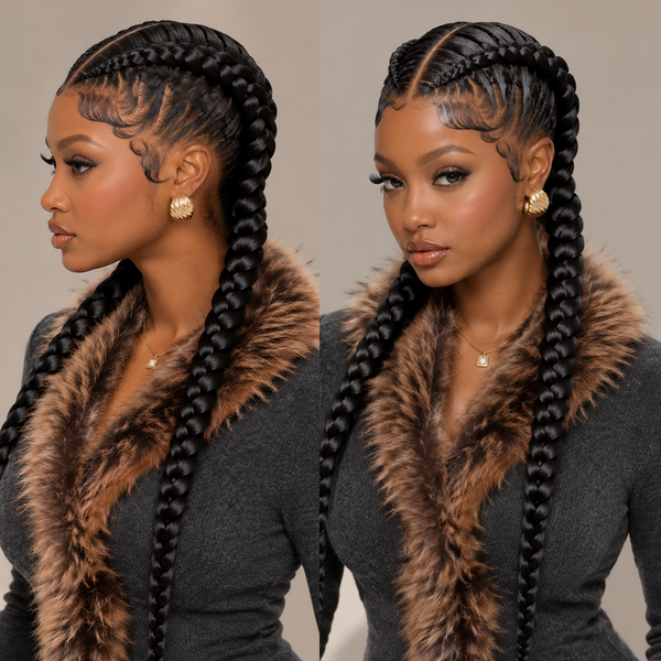 Bequeen Savage 1B  Braid Full Lace PonyTail Wig 100% Human Hair
