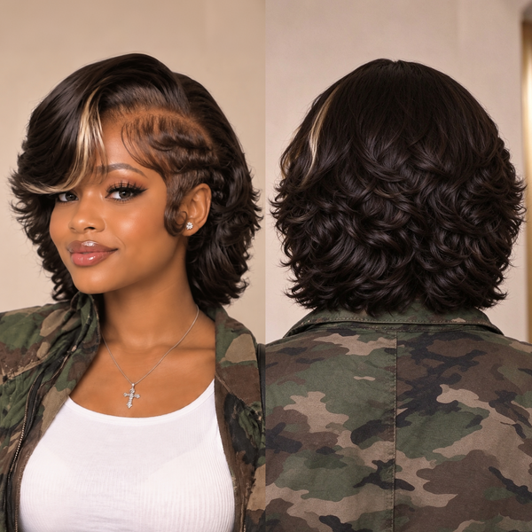 Bequeen Sexy Highlight Grey Side Part Mullet Wig