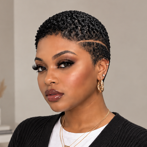 Bequeen Short Cut Afro Kinky TWA Full Lace Wig 100% Human Hair